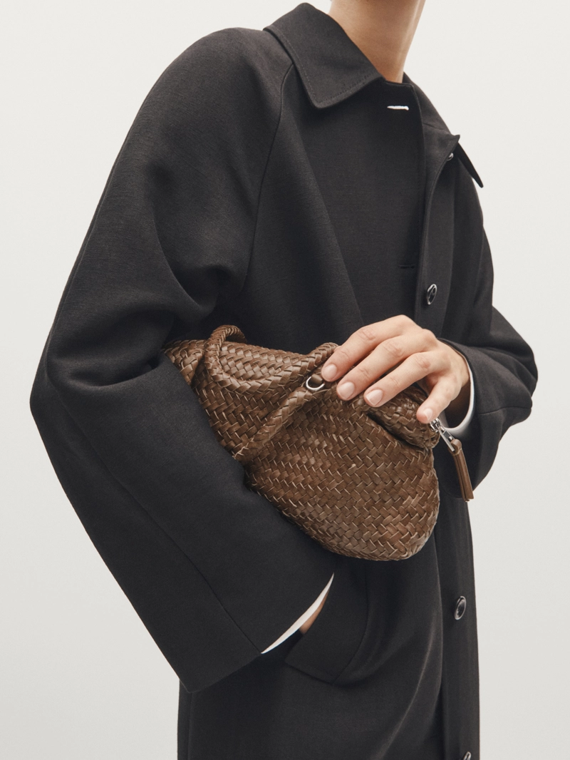 Сумочка-сатчел из плетеной кожи нубук маленькая