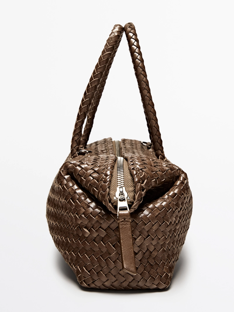 Сумочка-сатчел из плетеной кожи нубук маленькая