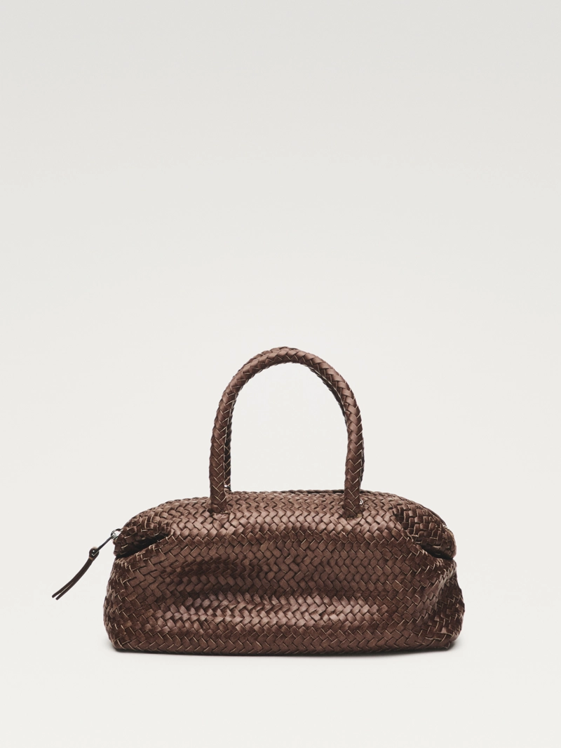 Сумочка-сатчел из плетеной кожи нубук маленькая