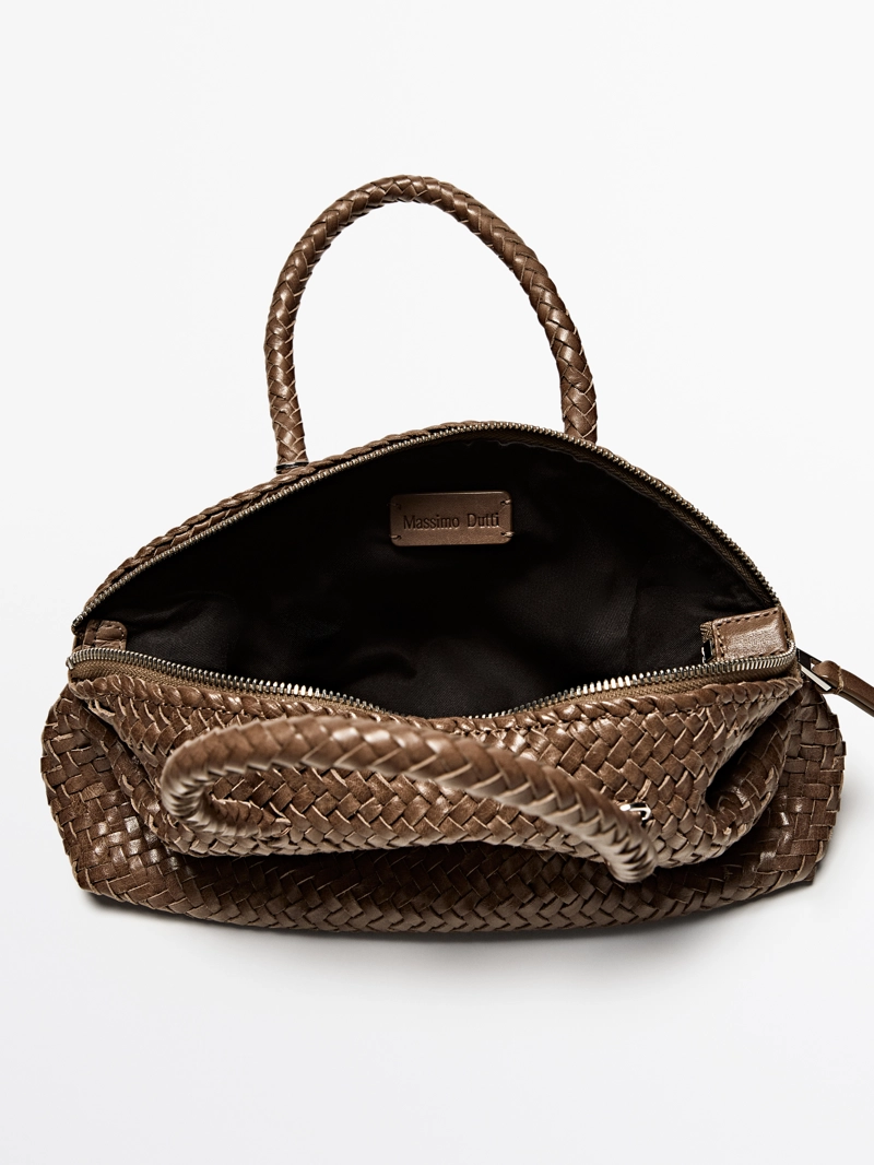 Сумочка-сатчел из плетеной кожи нубук маленькая