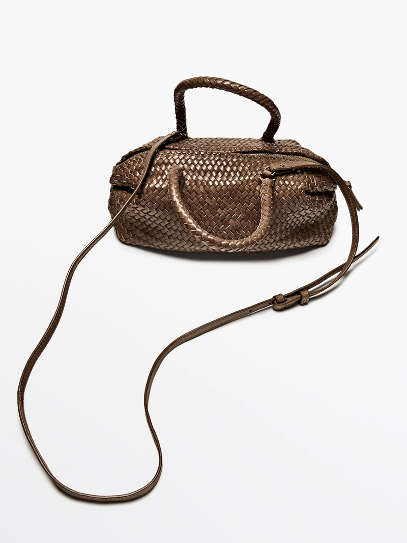 Сумочка-сатчел из плетеной кожи нубук маленькая