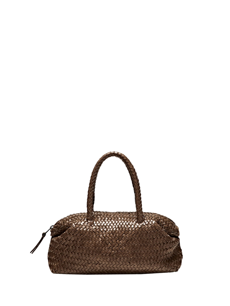 Сумочка-сатчел из плетеной кожи нубук маленькая