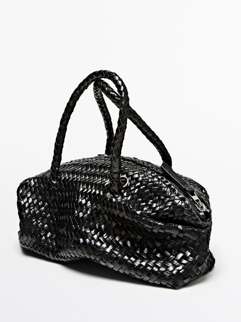 Сумка маленькая женская из плетеной кожи нубук