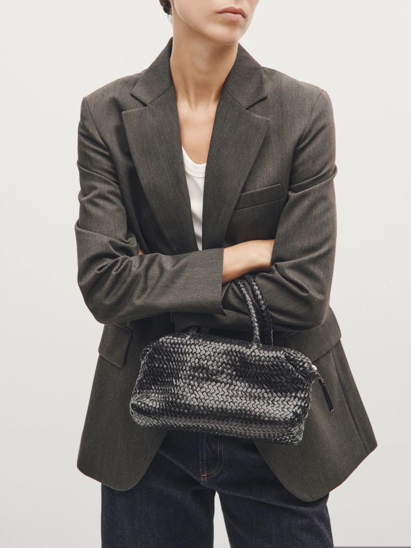 Сумка маленькая женская из плетеной кожи нубук