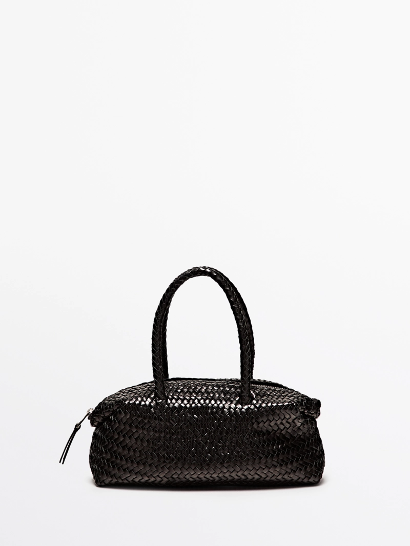 Сумка маленькая женская из плетеной кожи нубук