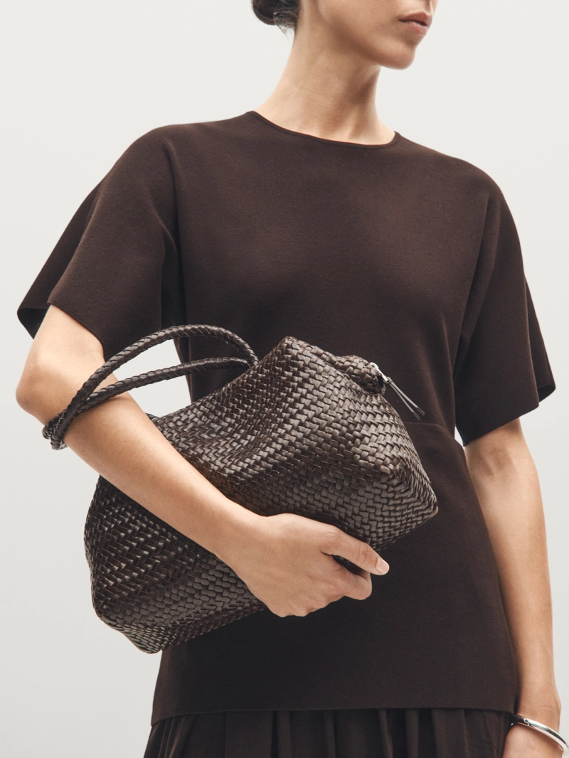 Сумка-сатчел из плетеной натуральной кожи