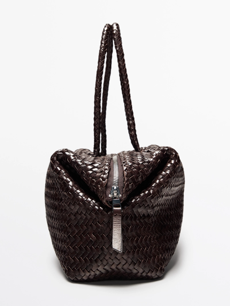 Сумка-сатчел из плетеной натуральной кожи