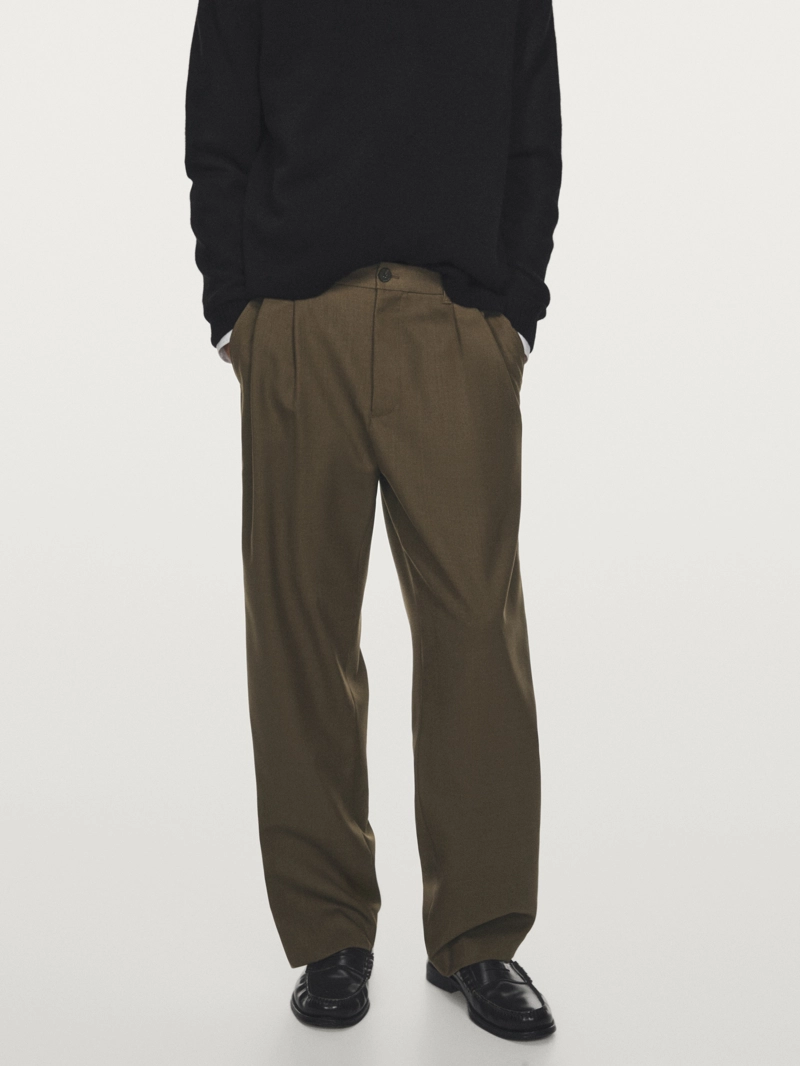 Брюки свободного кроя из шерстяной смеси с защипами