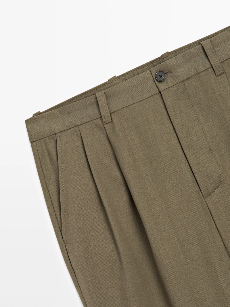 Брюки свободного кроя из шерстяной смеси с защипами