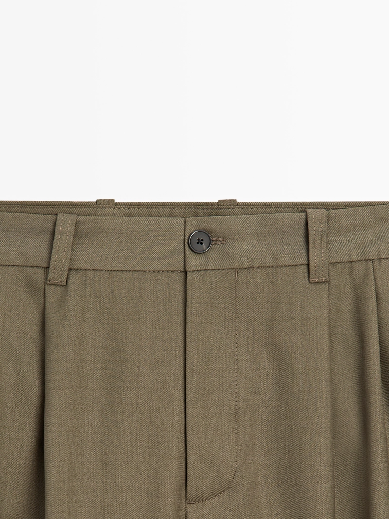 Брюки свободного кроя из шерстяной смеси с защипами