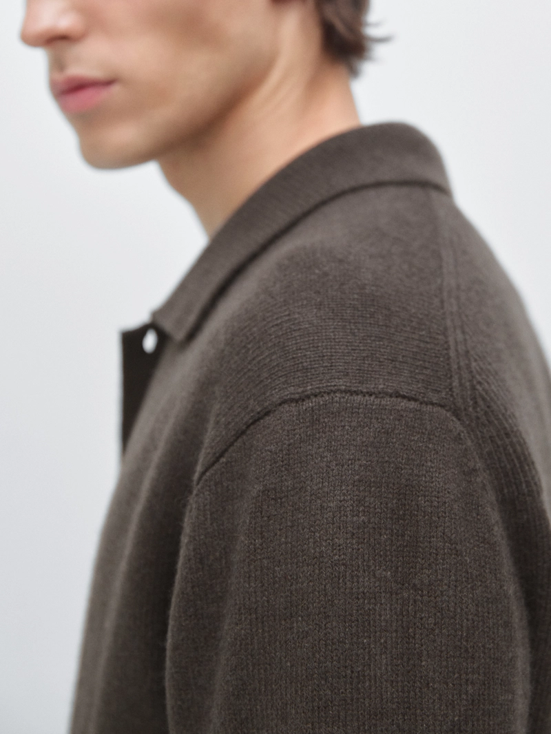 Кардиган из 100% шерсти с воротником-поло