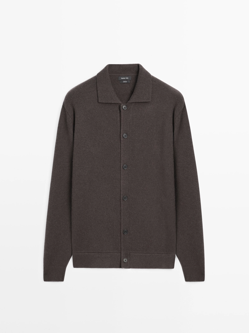 Кардиган из 100% шерсти с воротником-поло