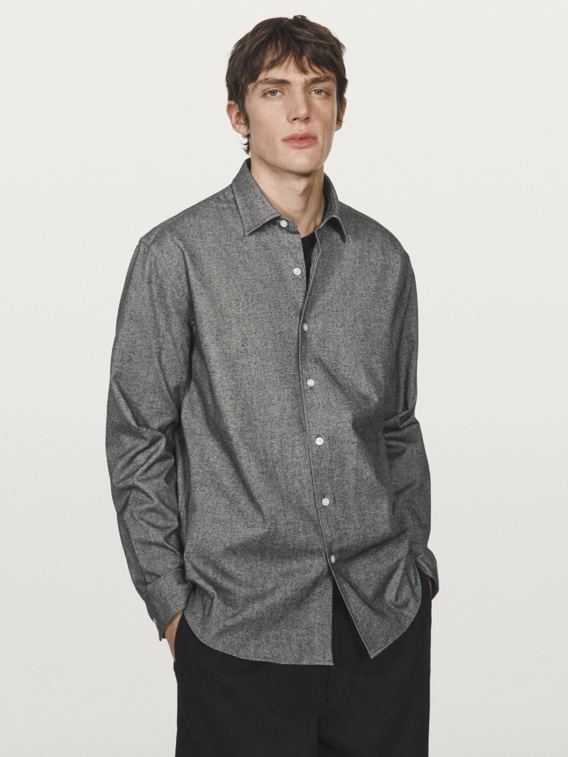 Рубашка regular fit из меланжевой оксфордской ткани