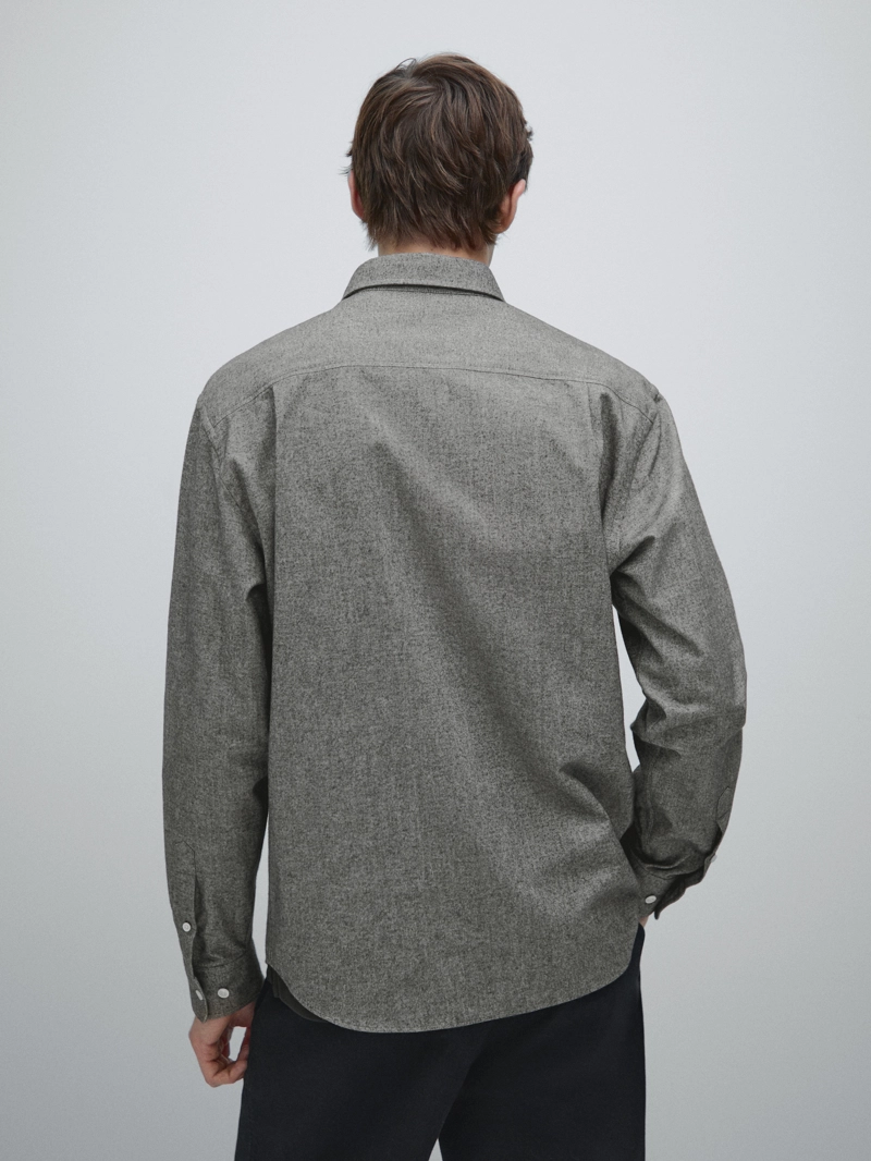 Рубашка regular fit из меланжевой оксфордской ткани