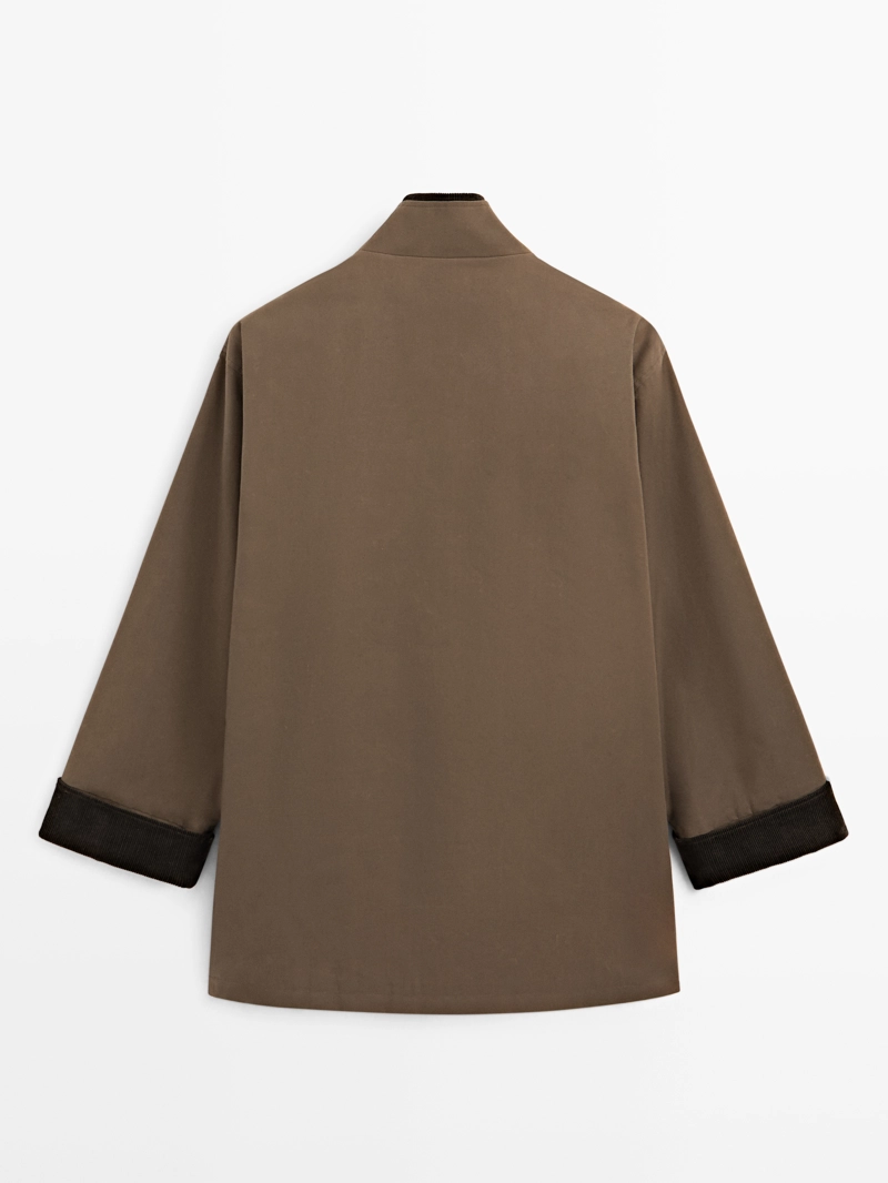 Парка с высоким воротником из вощеного хлопка с деталями из вельвета