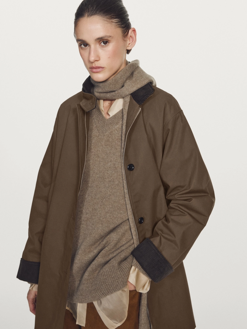 Парка с высоким воротником из вощеного хлопка с деталями из вельвета