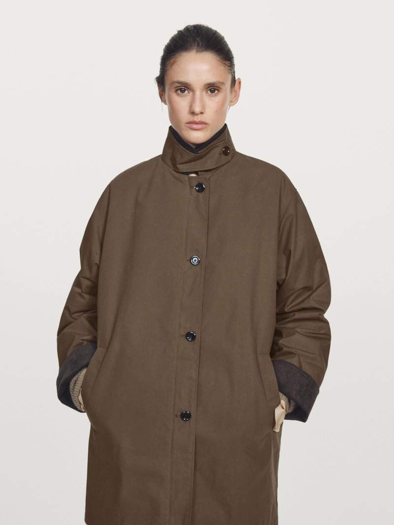 Парка с высоким воротником из вощеного хлопка с деталями из вельвета