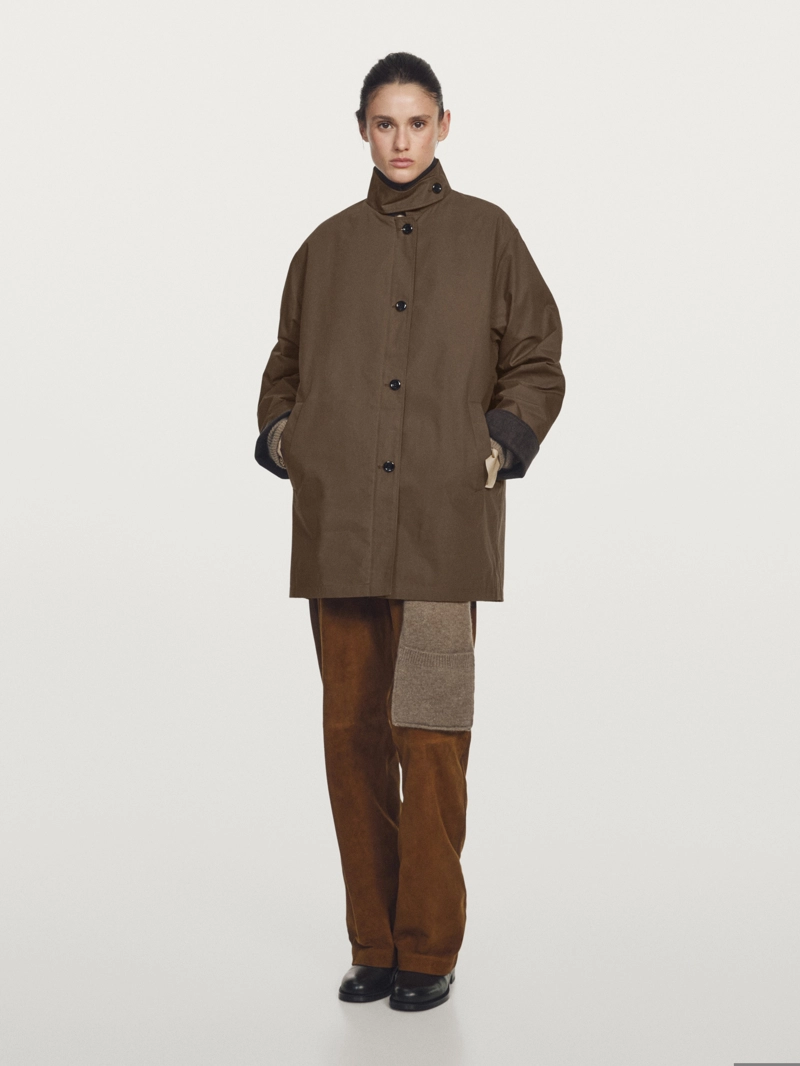 Парка с высоким воротником из вощеного хлопка с деталями из вельвета
