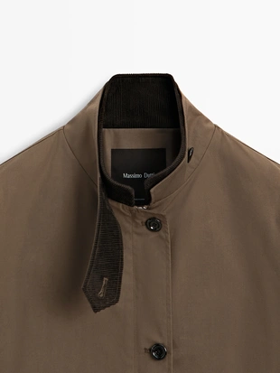 Парка с высоким воротником из вощеного хлопка с деталями из вельвета- Заказать в России