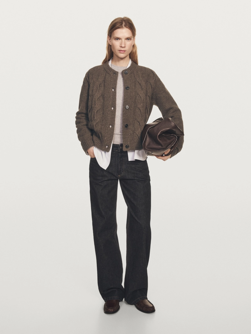 Кардиган с аранским узором из шерстяно-шелковой смеси