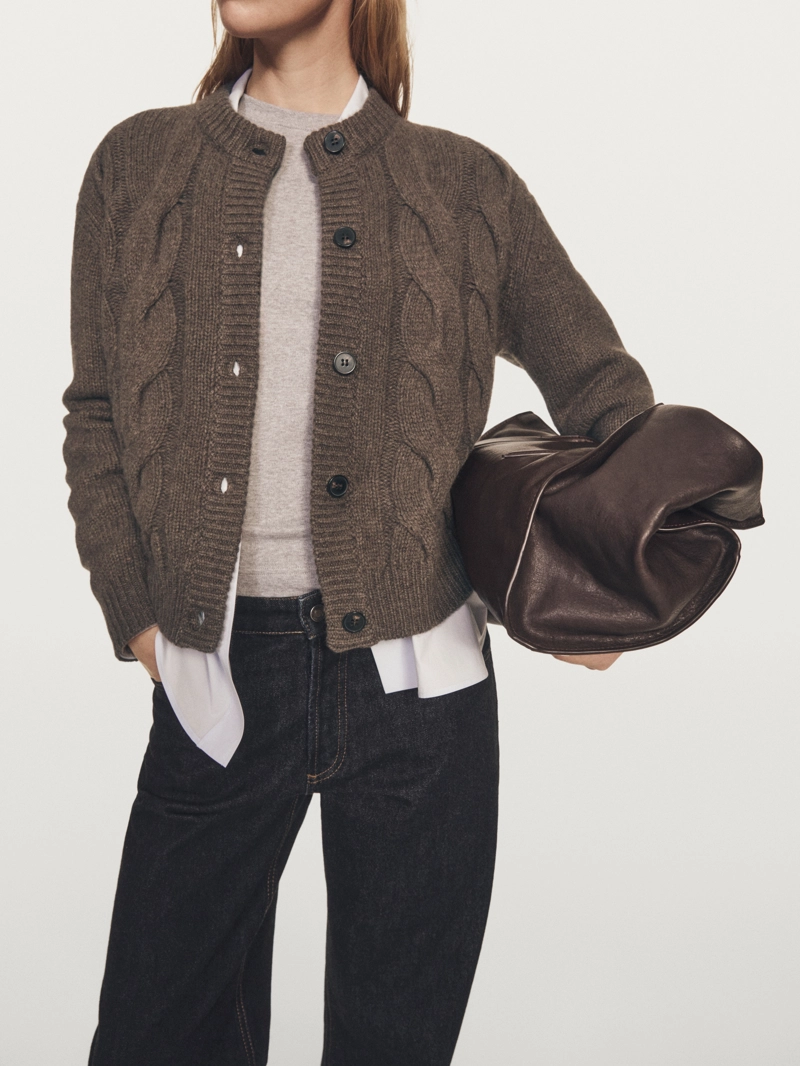 Кардиган с аранским узором из шерстяно-шелковой смеси