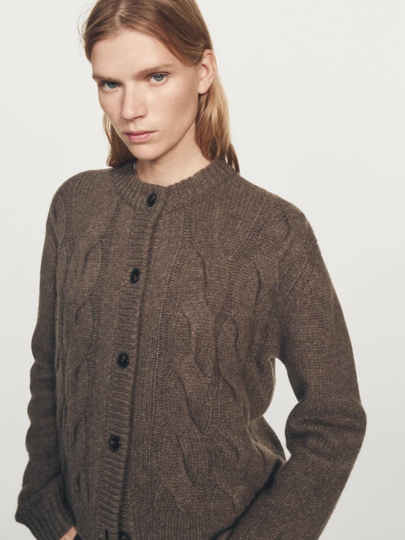 Кардиган с аранским узором из шерстяно-шелковой смеси