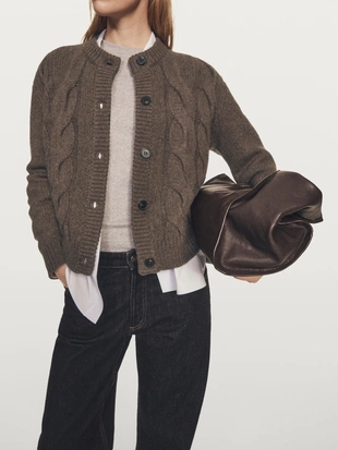 Кардиган с аранским узором из шерстяно-шелковой смеси- Заказать в России