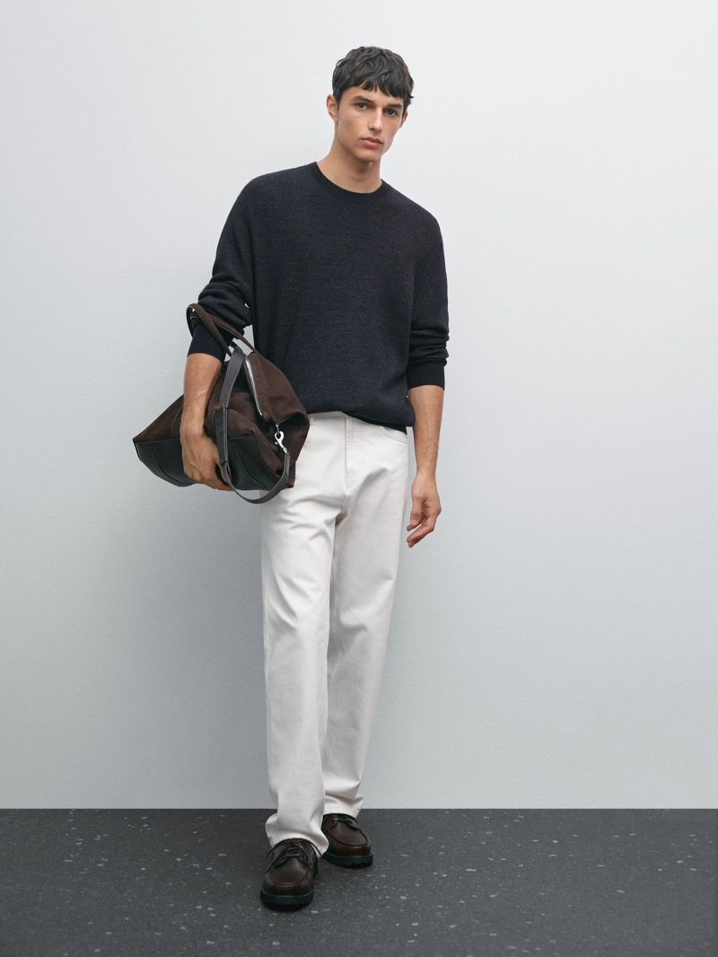 Вязанный свитер с эффектом денима