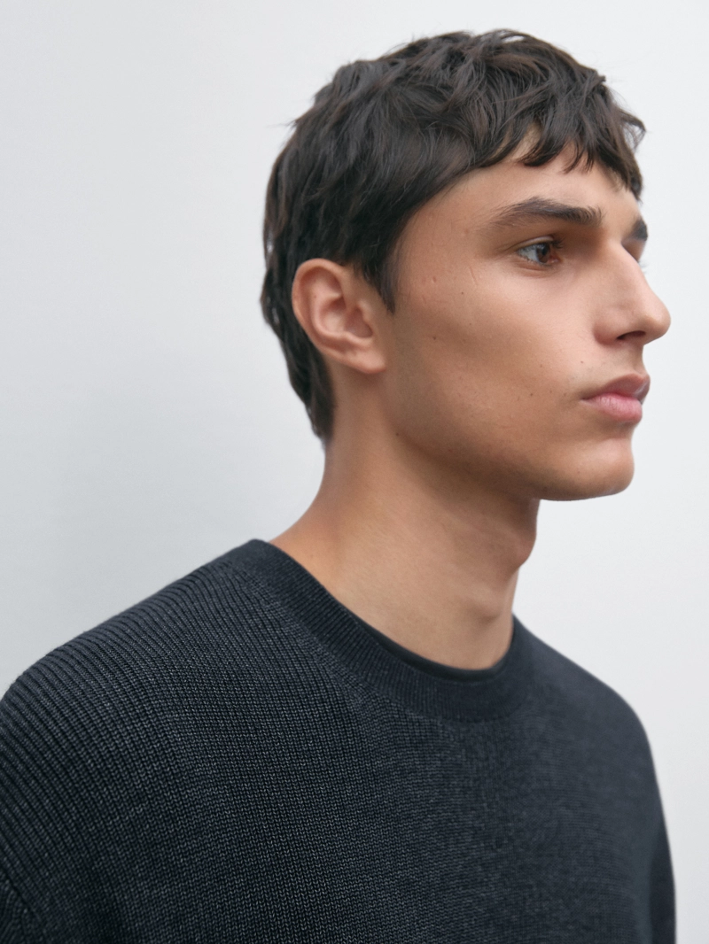 Вязанный свитер с эффектом денима