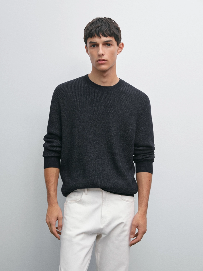 Вязанный свитер с эффектом денима