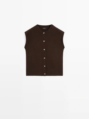 Жилет из вязаного шерстяного микса с золотыми пуговицами- Заказать в России