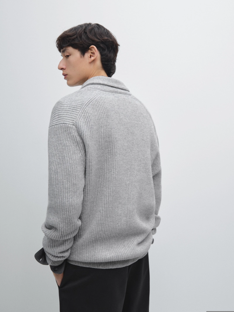 Кардиган из шерстяно-вискозной смеси с воротником