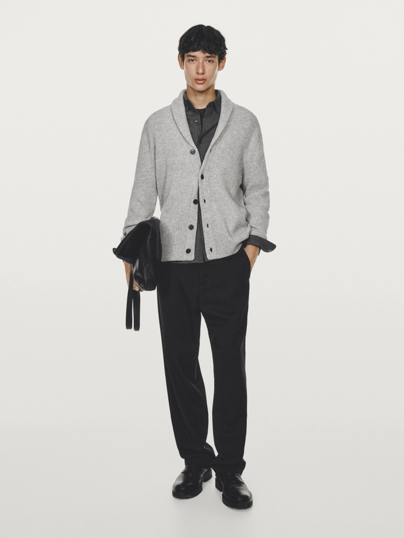 Кардиган из шерстяно-вискозной смеси с воротником