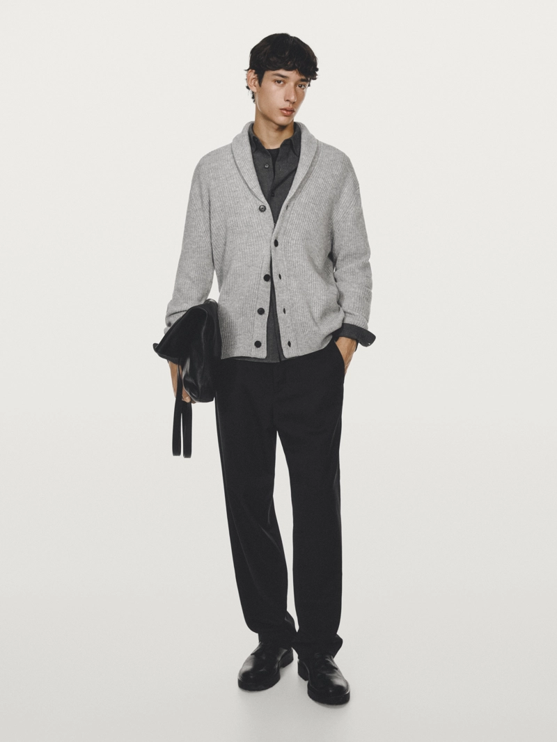 Кардиган из шерстяно-вискозной смеси с воротником