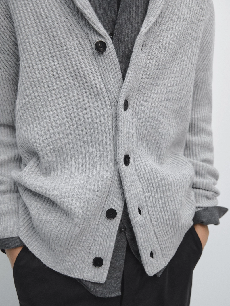 Кардиган из шерстяно-вискозной смеси с воротником