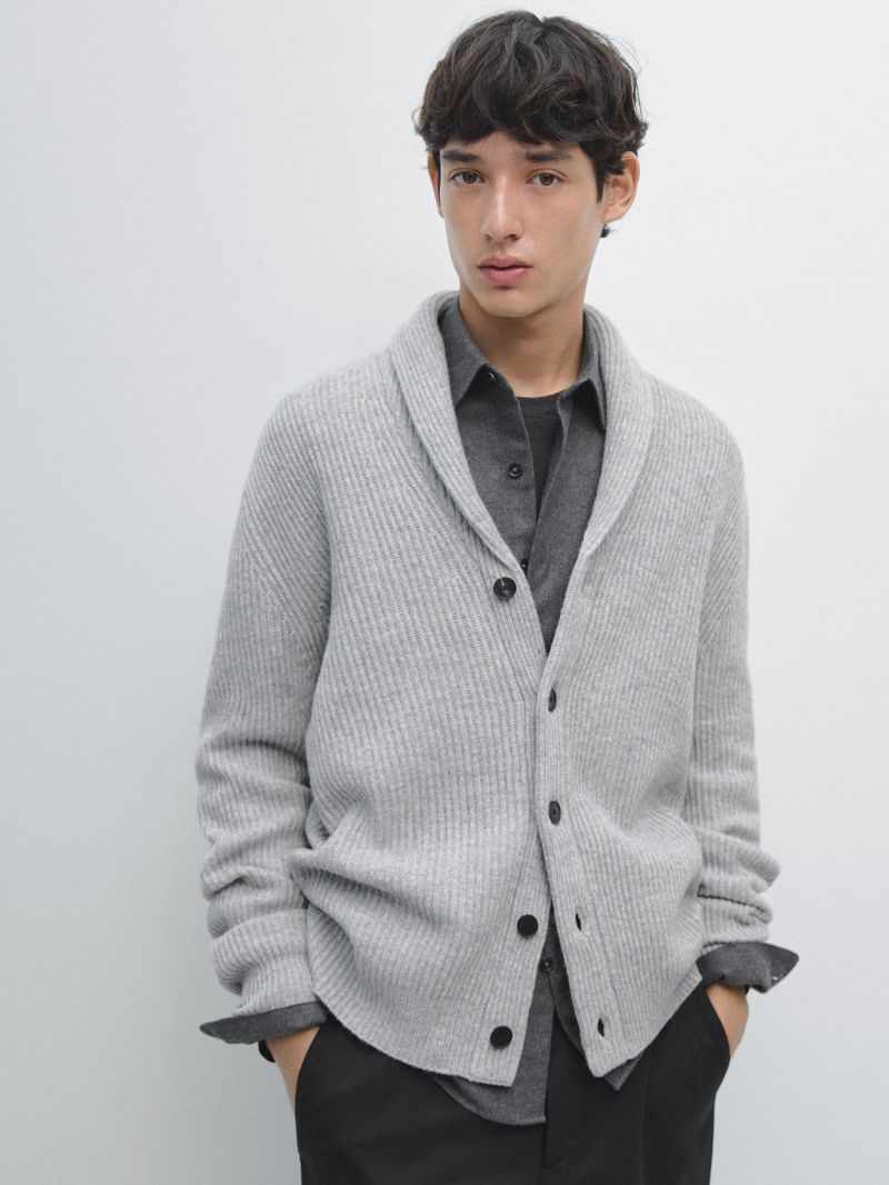 Кардиган из шерстяно-вискозной смеси с воротником