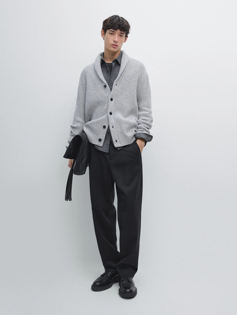 Кардиган из шерстяно-вискозной смеси с воротником