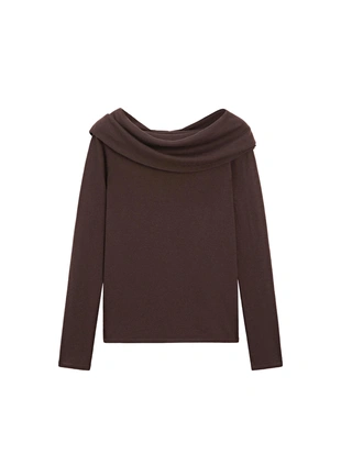 Свитер из шерстяно-хлопковой смеси с открытыми плечами- Заказать в России