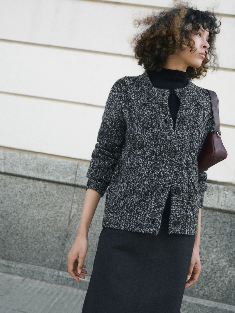 Плетеный кардиган из шерстяно-шелковой смеси