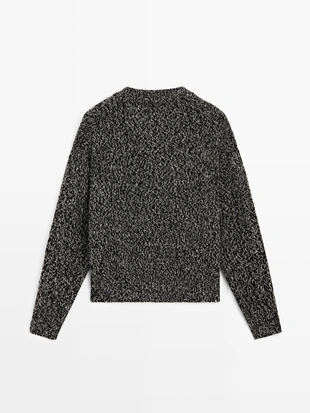 BLACK|5646/593 - Massimo Dutti Плетеный кардиган из шерстяно-шелковой смеси