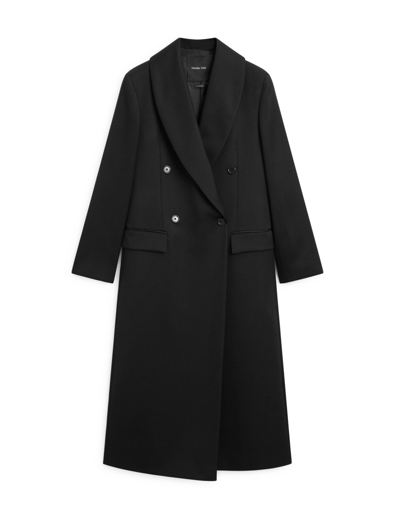 Длинное двубортное пальто из 100% шерсти