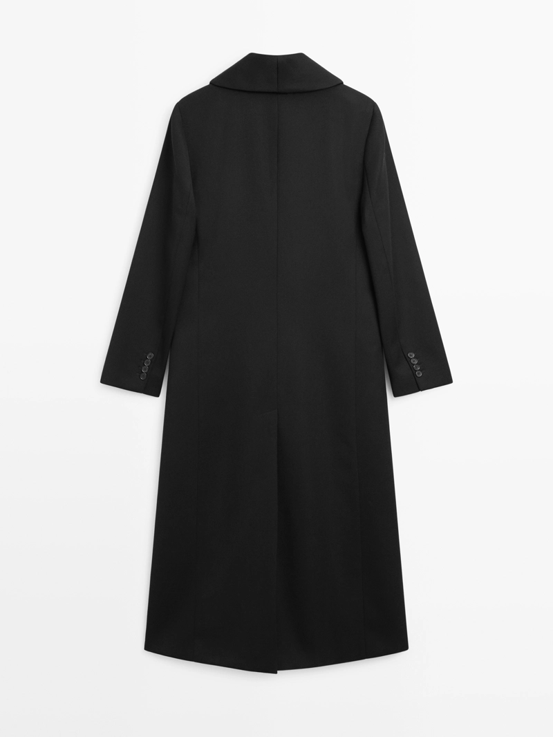 Длинное двубортное пальто из 100% шерсти