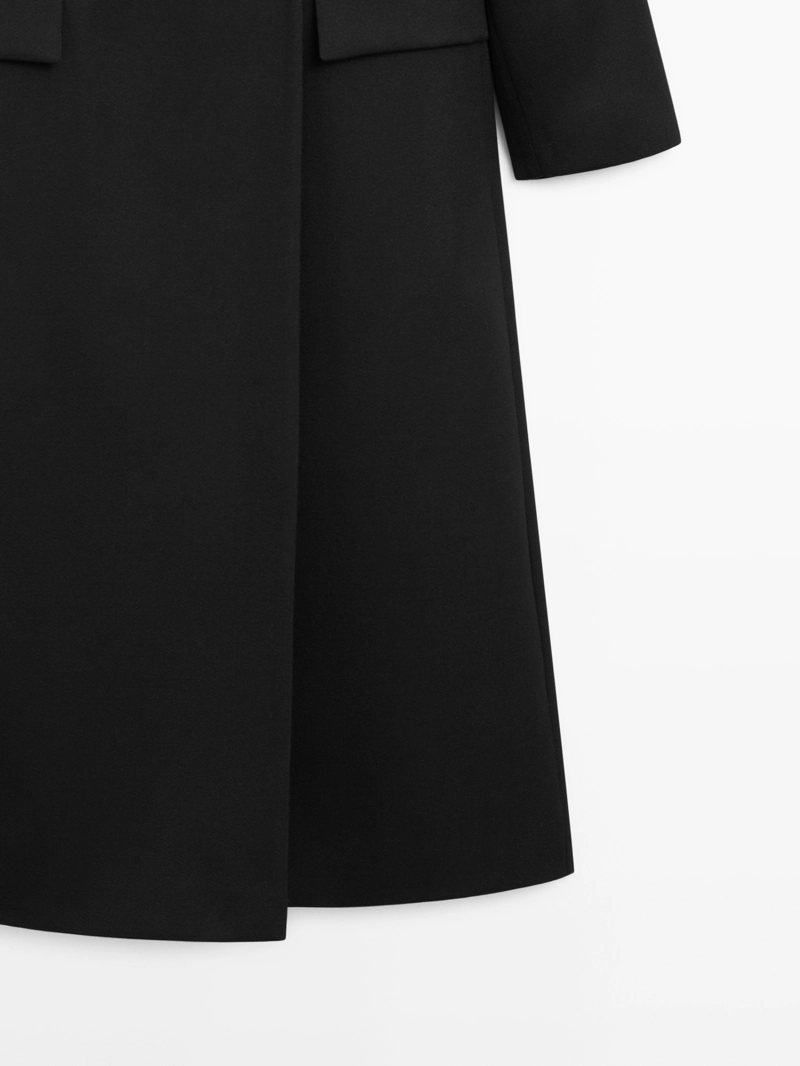 Длинное двубортное пальто из 100% шерсти