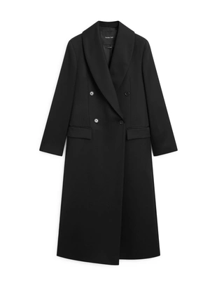 Длинное двубортное пальто из 100% шерсти- Заказать в России