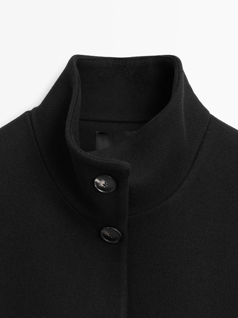 Пальто из шерстяной смеси с высоким воротником на пуговицах