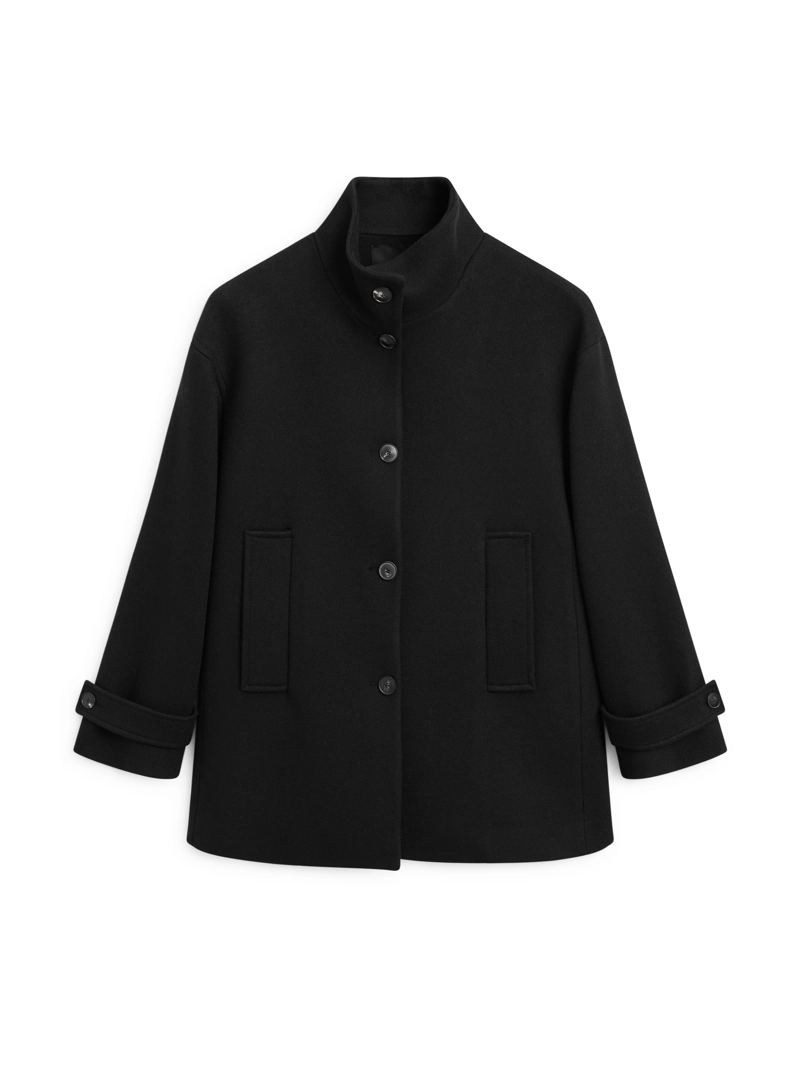 Пальто из шерстяной смеси с высоким воротником на пуговицах