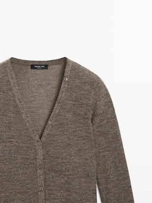 Кардиган из шерстяной смеси с V-образным вырезом- Заказать в России