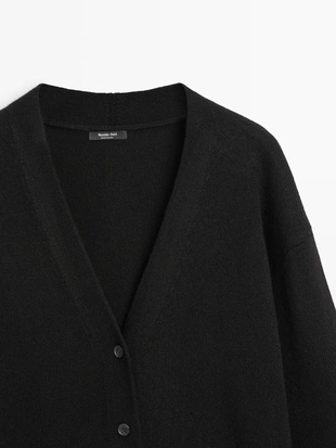 BLACK|5621/593 - Massimo Dutti Кардиган с V-образным вырезом из шерстяной смеси
