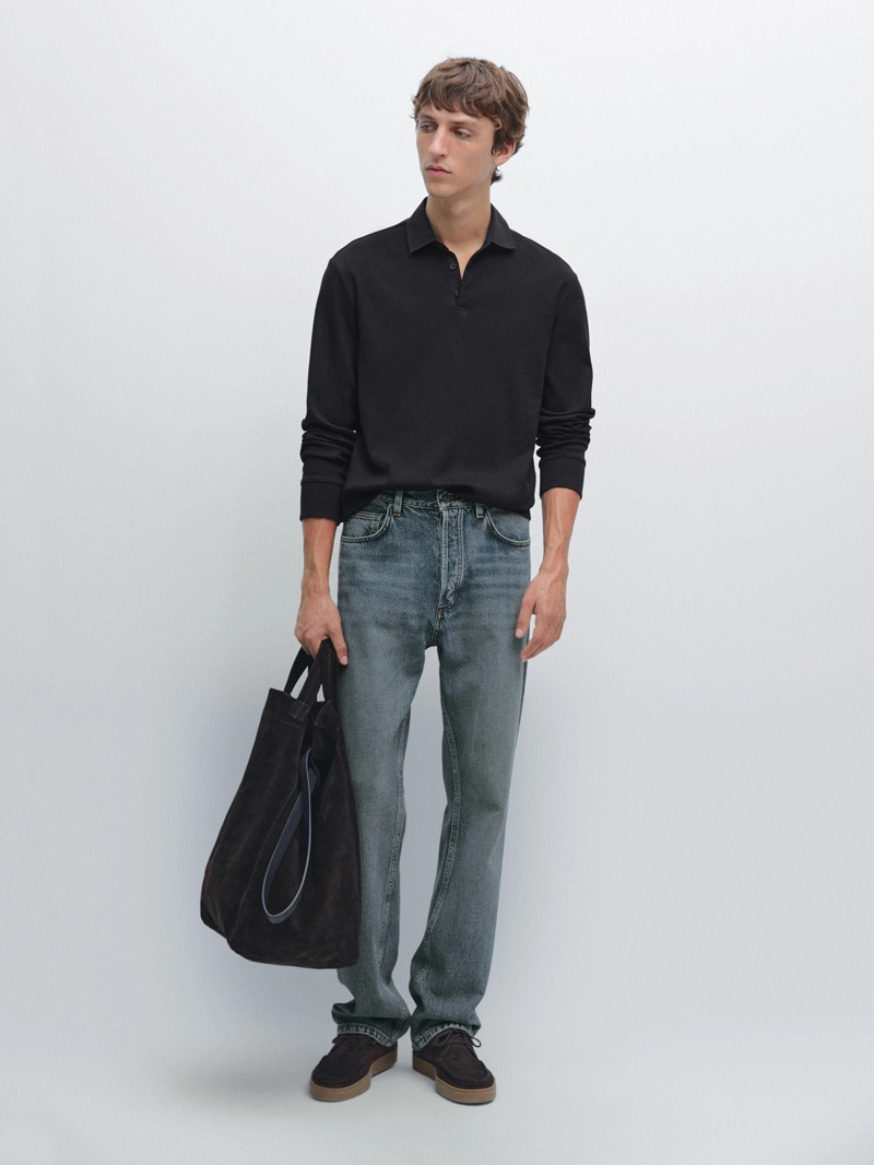 Поло с длинным рукавом и контрастным воротником