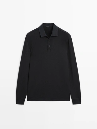 Поло с длинным рукавом и контрастным воротником- Заказать в России